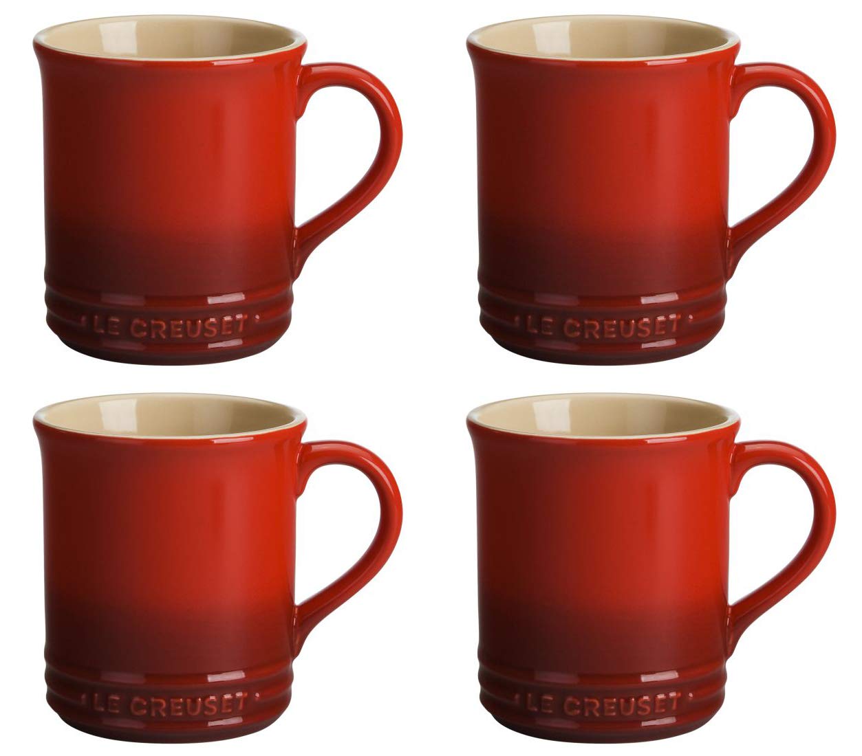 Le Creuset 14 oz Stoneware Mugs Set of 4 - Cerise Red - Durable Ceramic Coffee Cups for Home, Office & Gifts - Perfect for Hot Beverages, Tea & Cocoa