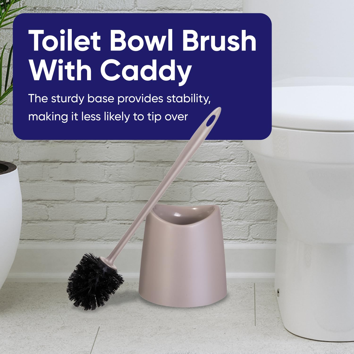 Premium 6L Modern Bathroom Trash Can with Swing Lid & Toilet Brush Set - Taupe Plastic Waste Basket & Bowl Cleaner | Bathroom Accessories for Home, Apartment & Office Use