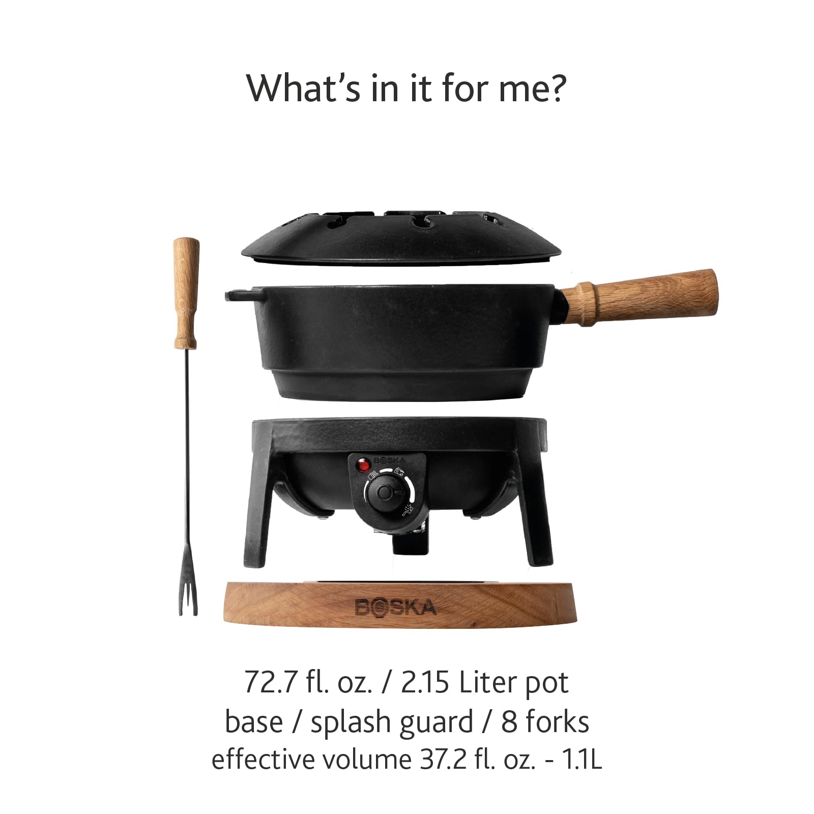 BOSKA Electric Fondue Set Pro - 8-Person Cast Iron Fondue Pot for Cheese, Chocolate & Broth - Premium Quality with Splash Guard & Extra-Long Cord - Perfect for Parties, Family Gatherings & Romantic Dinners (Black)