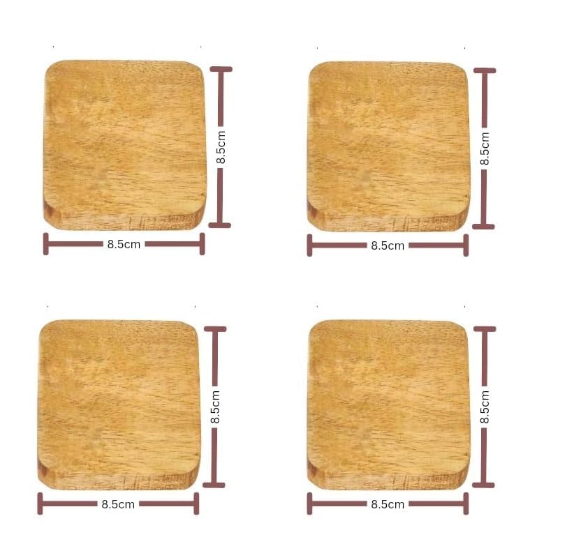 DECORAGE ART Wooden Square Coaster Set of 4 - Absorbent Drink Coasters for Tea, Coffee & Beverages - Perfect for Home, Office & Restaurant Use