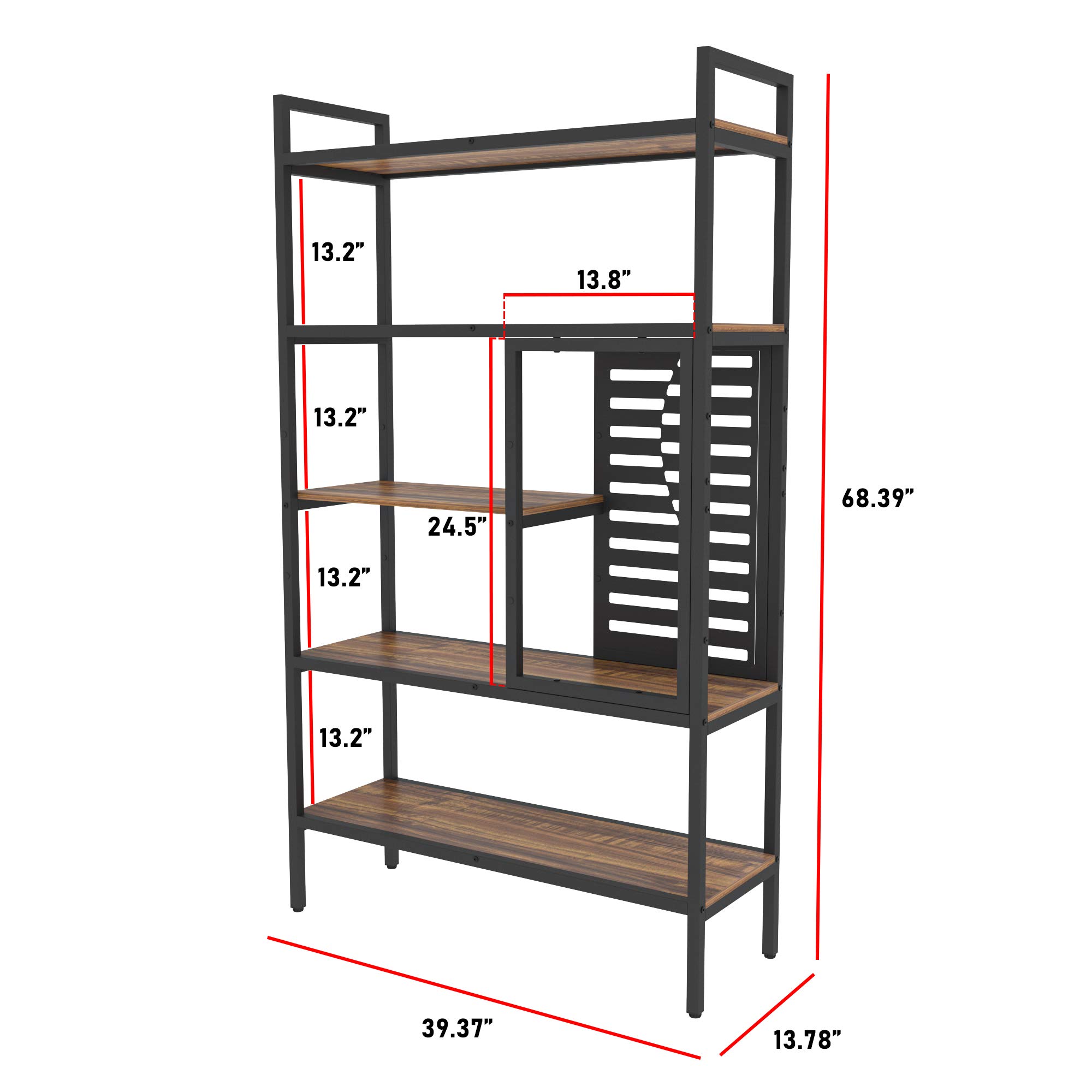 Weehom 5-Tier Adjustable Industrial Bookshelf - Modern Wood Bookcase with Sturdy Metal Frame, Open Storage Shelves for Living Room, Bedroom, Office & Kitchen - Perfect for Organizing Books, Decor & Kitchen Supplies