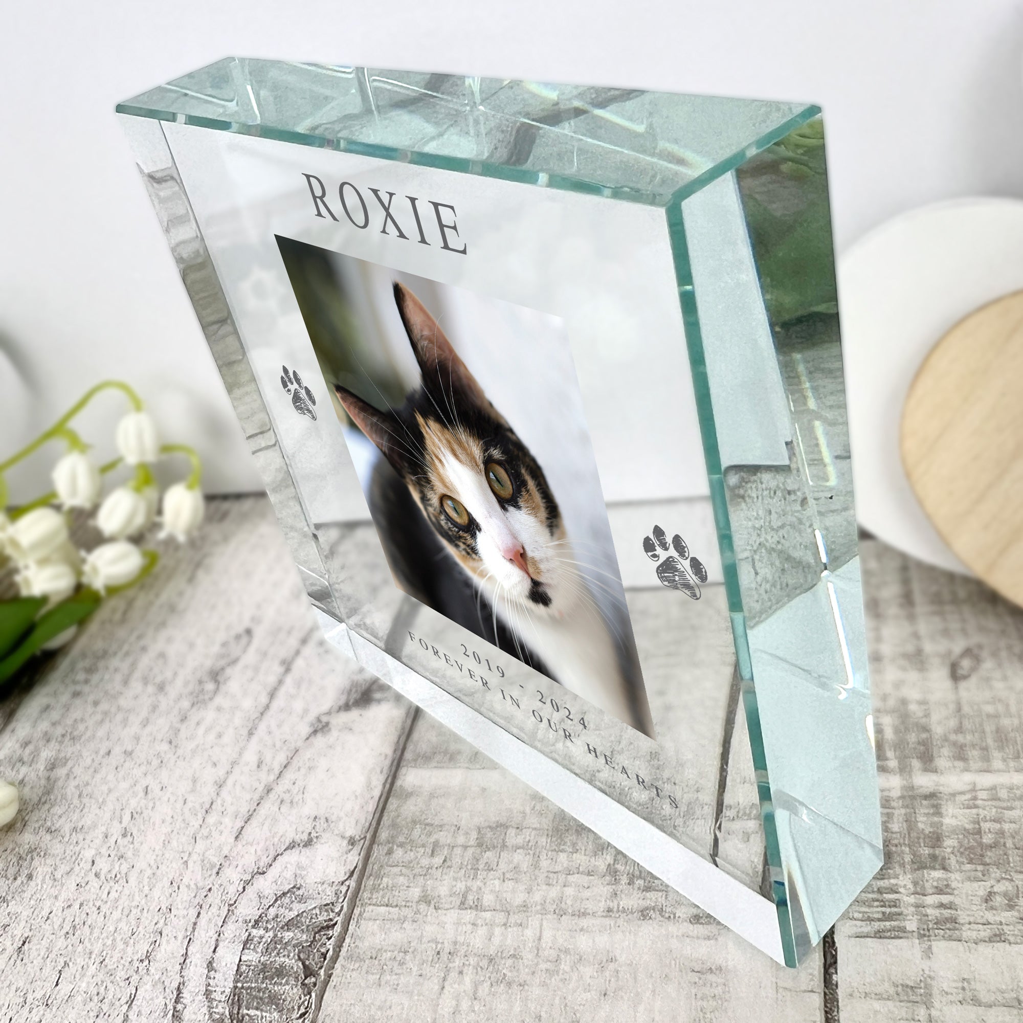 Personalized Pet Memorial Keepsake - Custom Engraved Paw Print Photo Crystal Gift for Dogs & Cats - Perfect for Pet Loss Remembrance & Sympathy Gifts