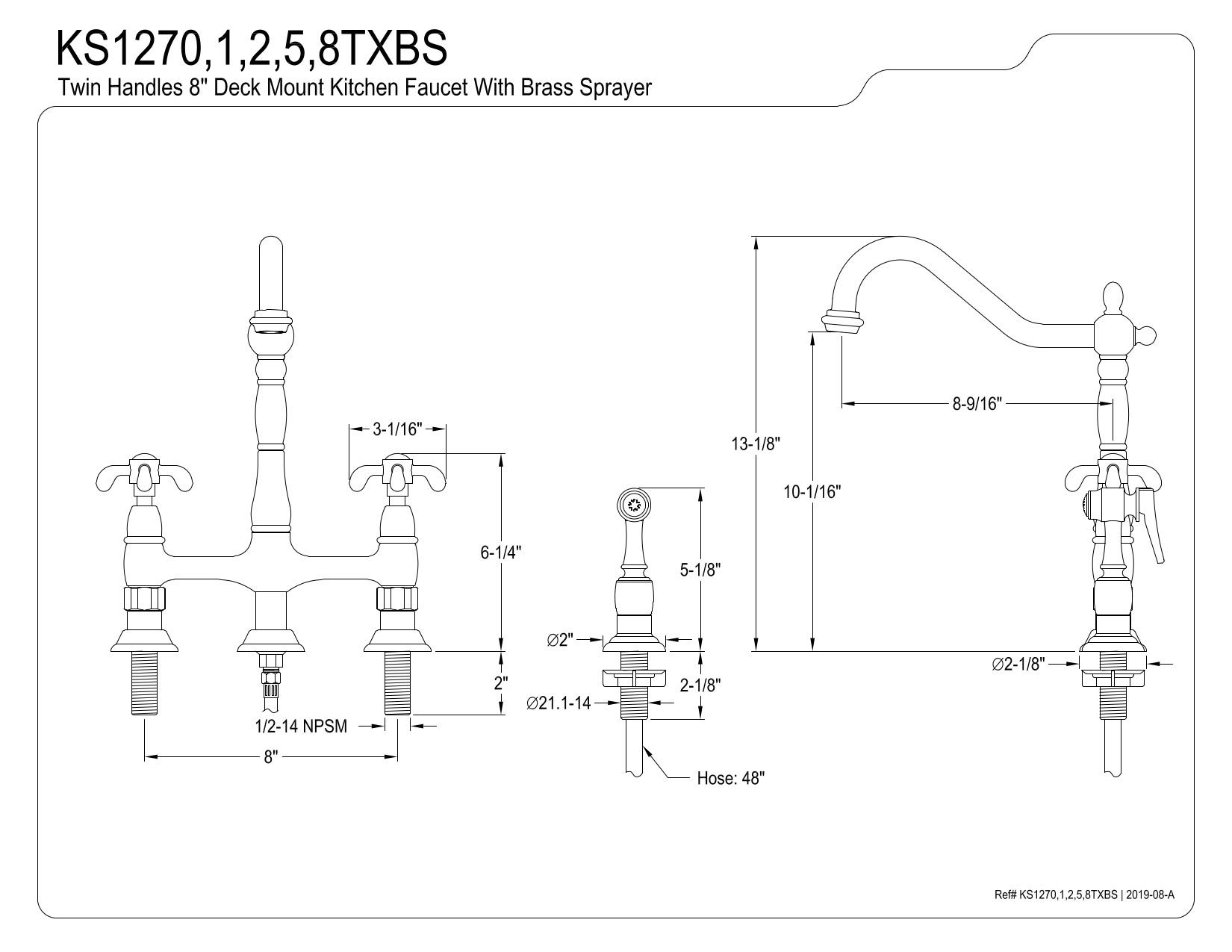 Elements of Design ES1272TXBS 8-Inch Centerset Kitchen Faucet with Sprayer in Polished Brass - Perfect for Modern Farmhouse & Traditional Kitchen Sinks