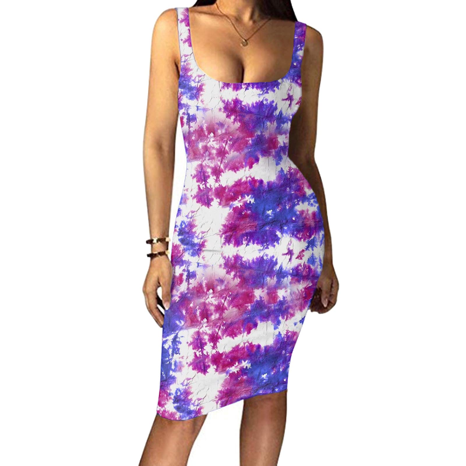 Tie-Dye Midi Tank Dress for Women - Sleeveless Casual Party Mini Dress | Fashionable & Comfortable for Summer Outings, Beach Vacations, and Night Parties