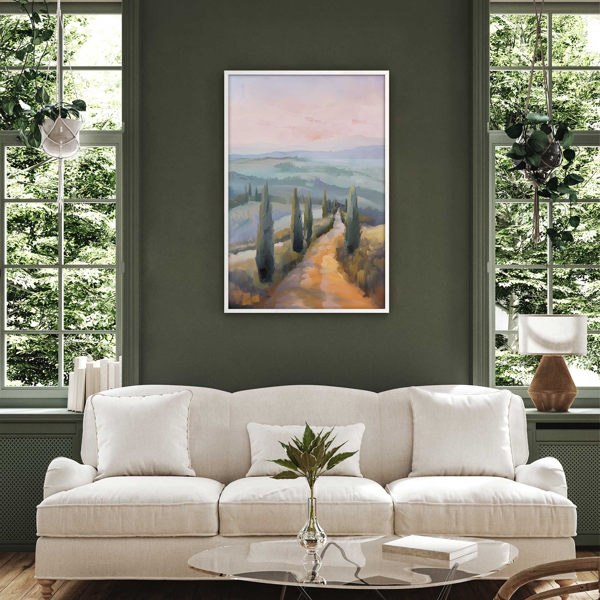 Tuscany Sunset Landscape Art Print - Dusk's Glow v3 Wall Decor for Living Room, Bedroom & Office