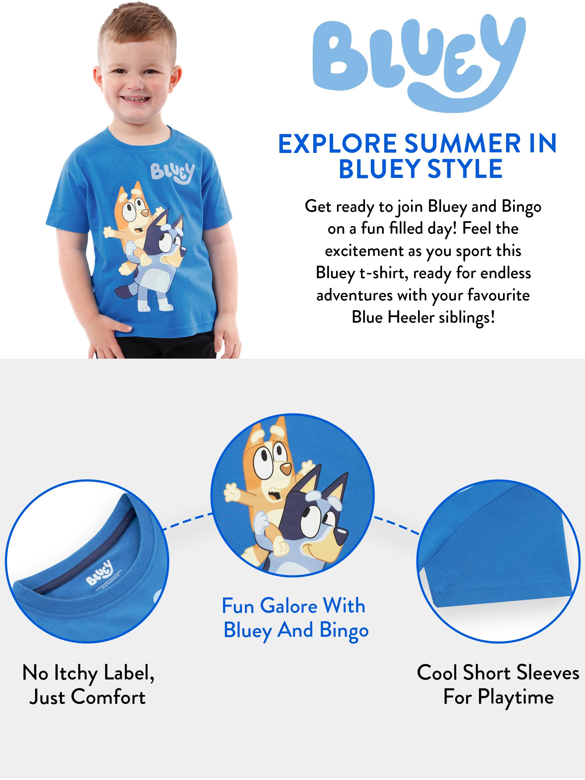Bluey & Bingo Boys Short Sleeve T-Shirt - Summer Graphic Tee for Toddlers & Kids (Sizes 18M-5T) - Perfect for Playdates, Birthday Parties & Family Outings