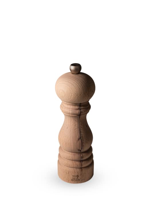 Peugeot Paris Nature 7 Inch Salt and Pepper Mill Set with Wooden Scoop - Premium Stainless Steel Grinder for Kitchen, Dining Table & Gift Giving