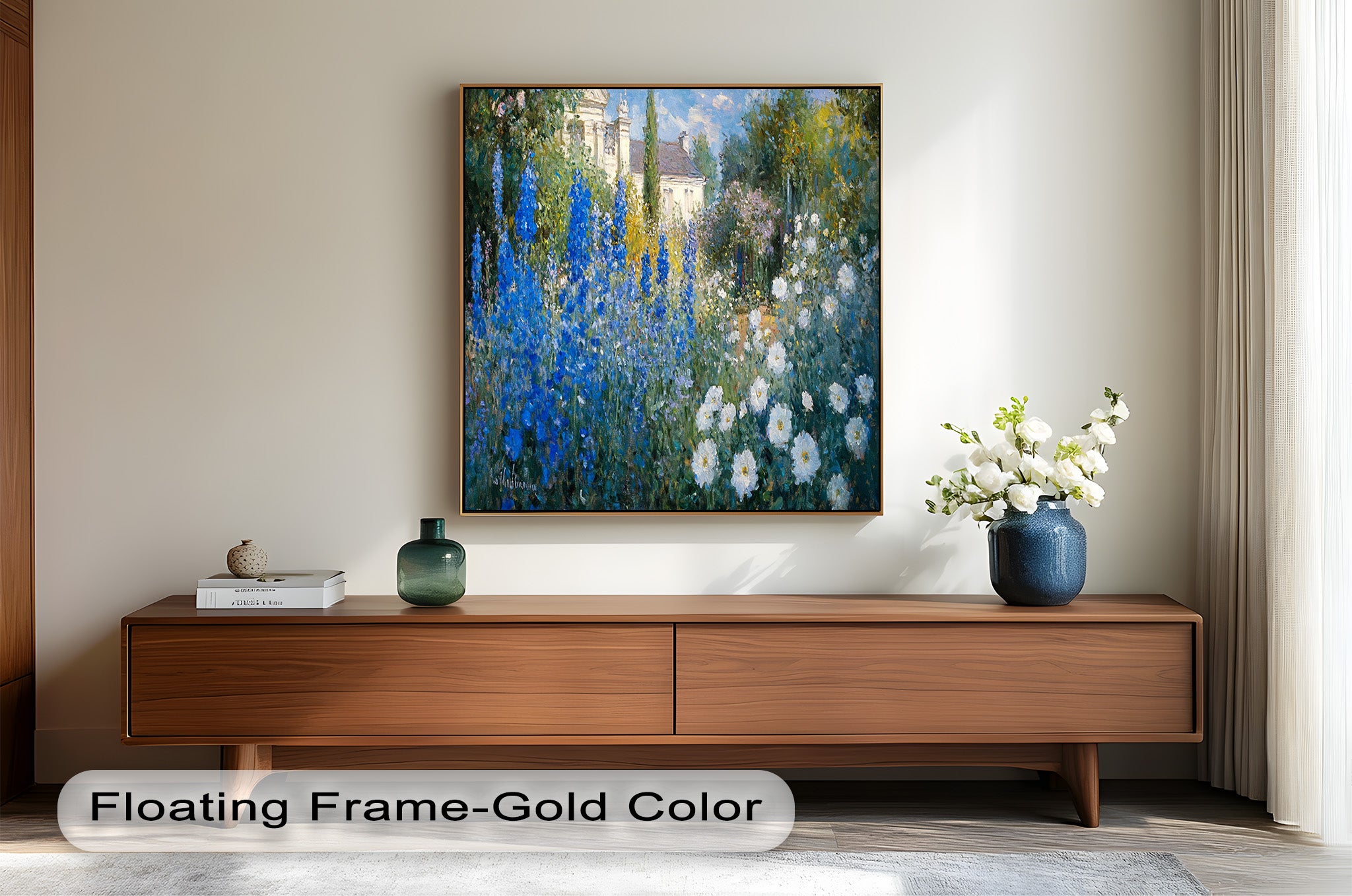 Blue Delphinium Impressionist Oil Painting - Handmade Floral Wall Art for Living Room, Bedroom & Office Decor