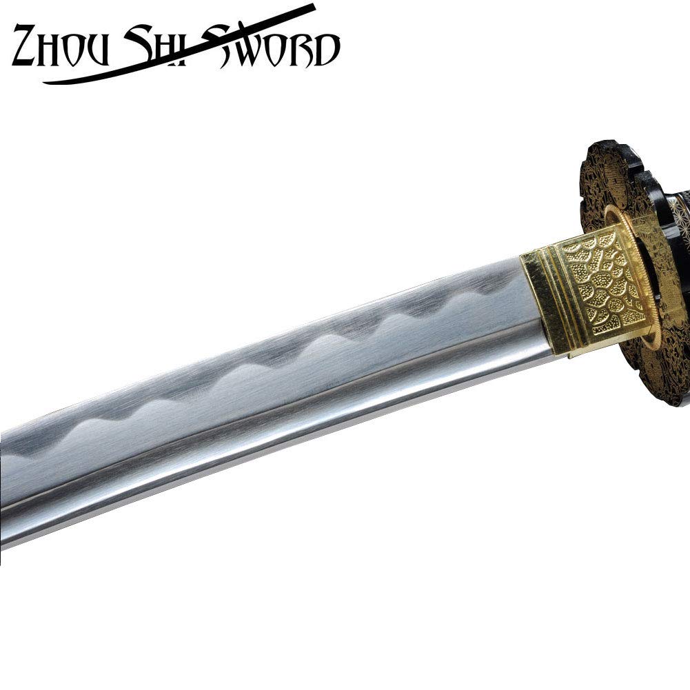 Authentic Japanese Samurai Katana Sword - Handmade 1095 High Carbon Steel, Heat Tempered Full Tang Blade with Sharp Tsuba - Perfect for Martial Arts Training, Cosplay & Collectors