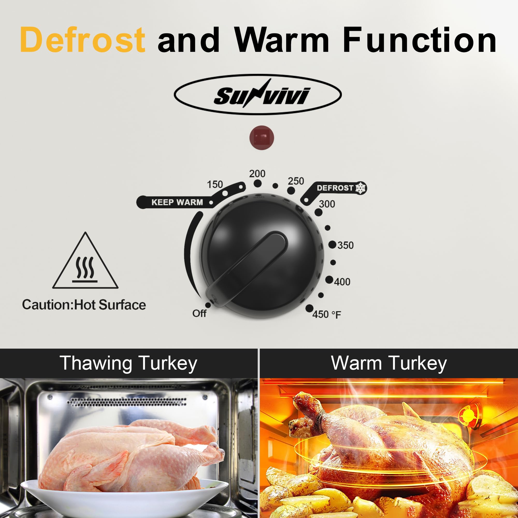 Sunvivi 8-Quart Electric Roaster Oven with Self-Basting Lid - Stainless Steel Turkey Roaster with Removable Pan & Rack - Perfect for Thanksgiving, Christmas, and Family Gatherings - White