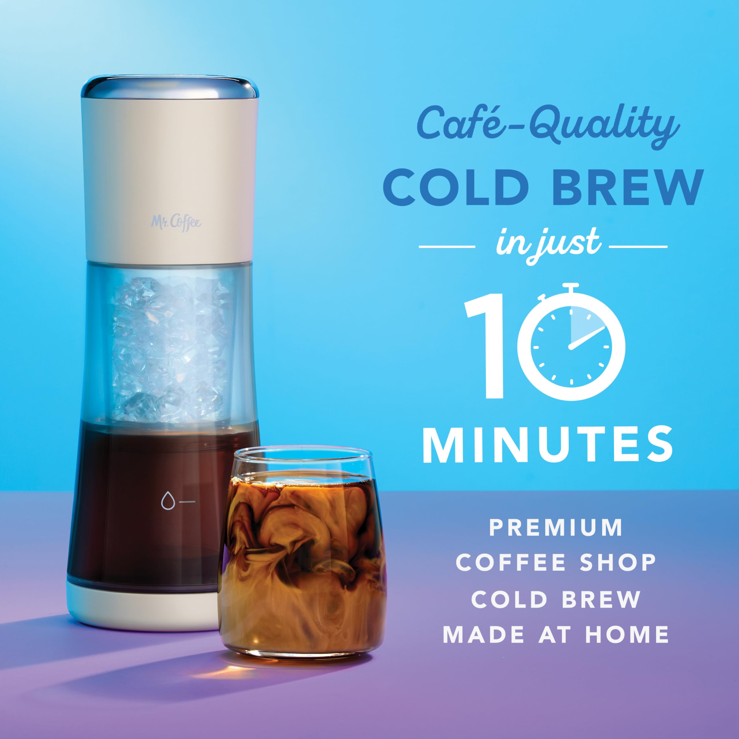 Mr. Coffee® Express Cold Brew Coffee Maker - 10-Minute Fast Brewing Iced Coffee Machine with Oat Milk Compatibility | Perfect for Home, Office & Outdoor Use