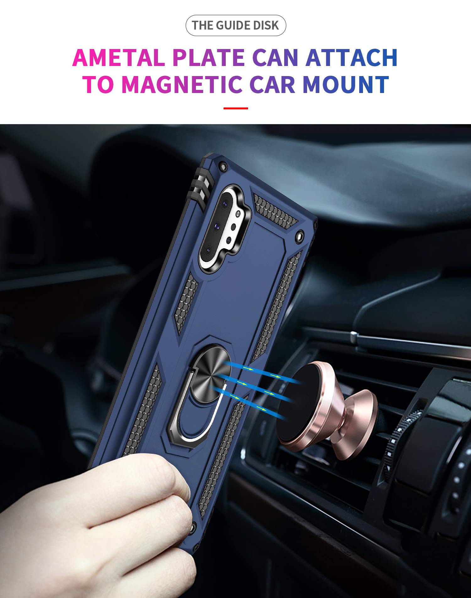 Samsung Galaxy Note 10 Plus Case with HD Screen Protector - Military-Grade Shockproof Cover with Metal Ring Holder Stand | Drop Tested Protection for Note 10+/5G (Blue) | Perfect for Work, Travel & Outdoor Activities