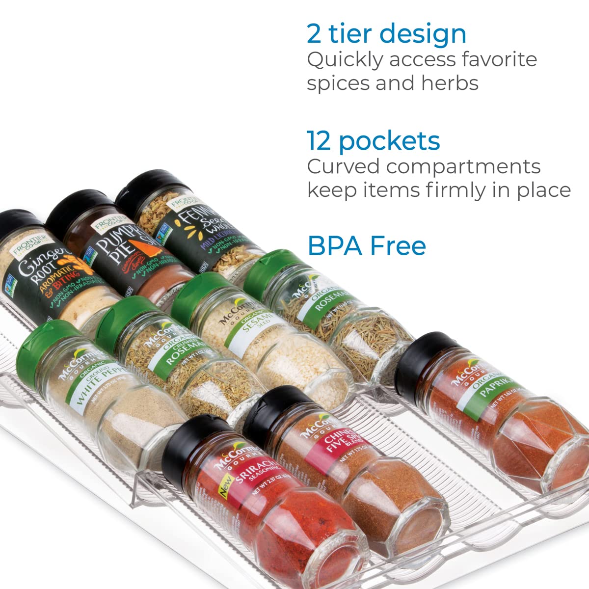 iDesign Linus Spice Rack - Clear Kitchen Drawer Organizer for Spices, Utensils & More | Perfect for Pantry, Cabinet & Countertop Storage