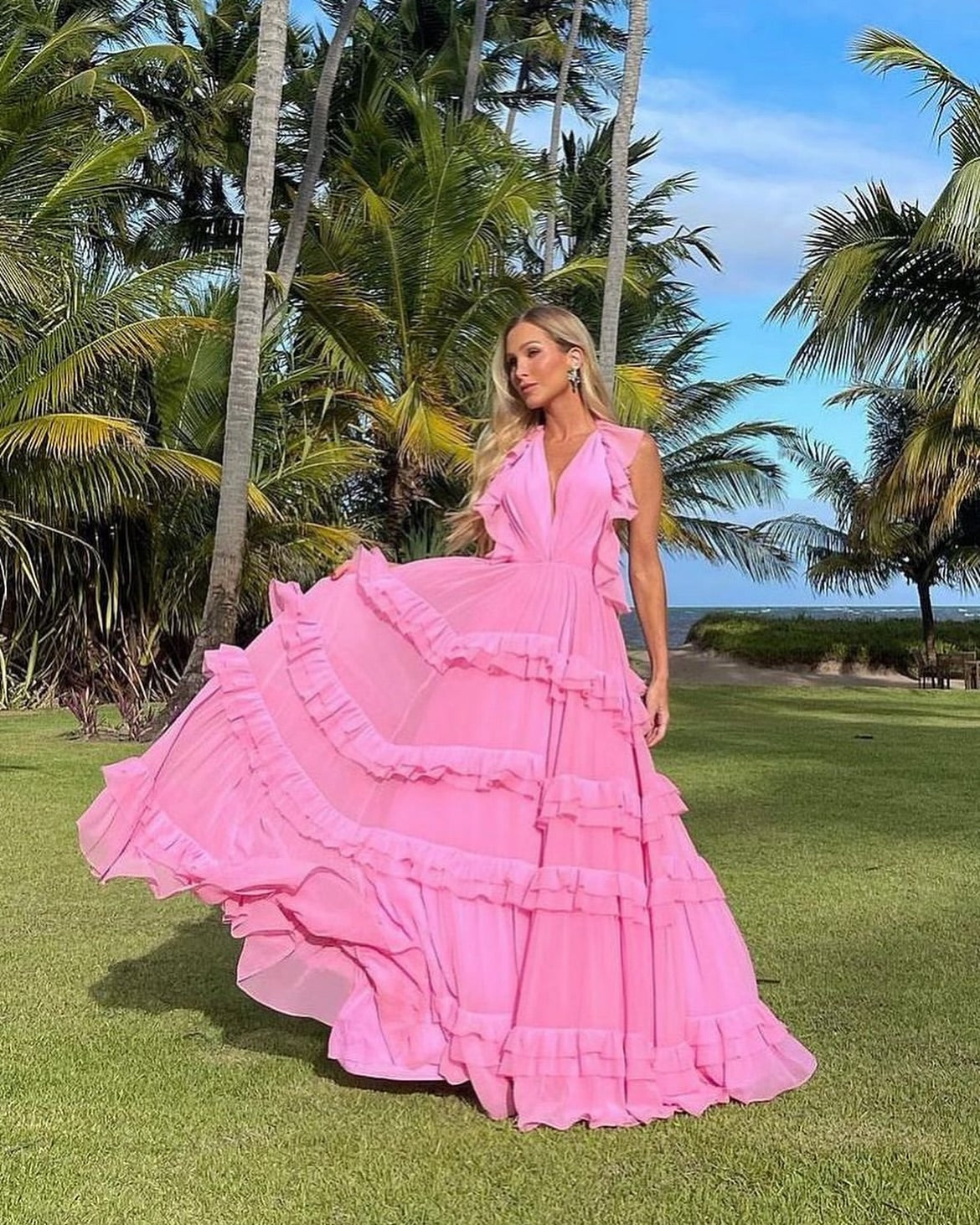 Elegant A-Line Backless Ruffle Wedding Guest Dress - Pink Formal Gown J6918 for Bridal Shower, Evening Party & Special Occasions