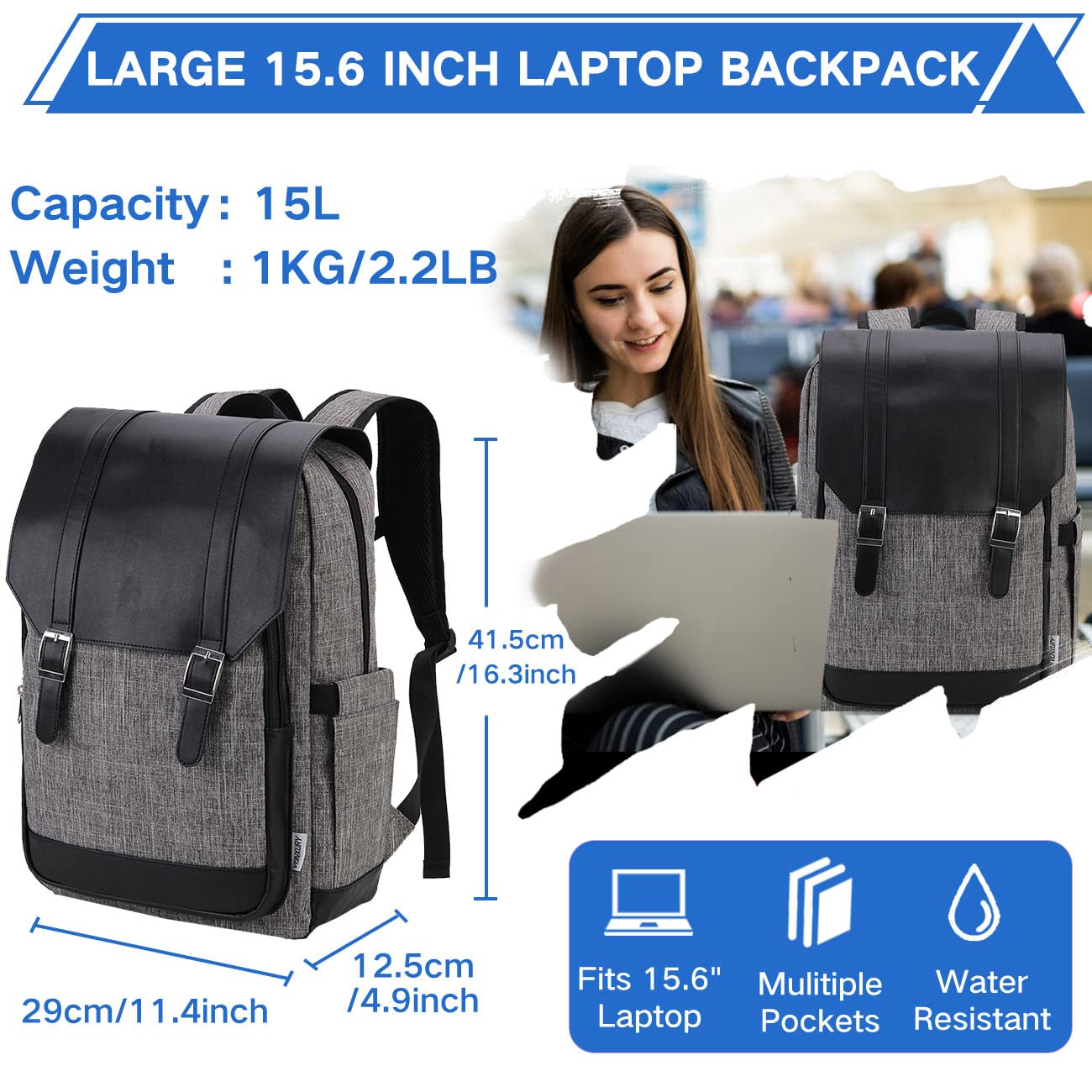 VX VONXURY Women's Waterproof Anti-Theft Backpack - 15.6 Inch Laptop Bag for Work, Travel & School - Durable Teacher Backpack for Commuting, Business Trips & College Use