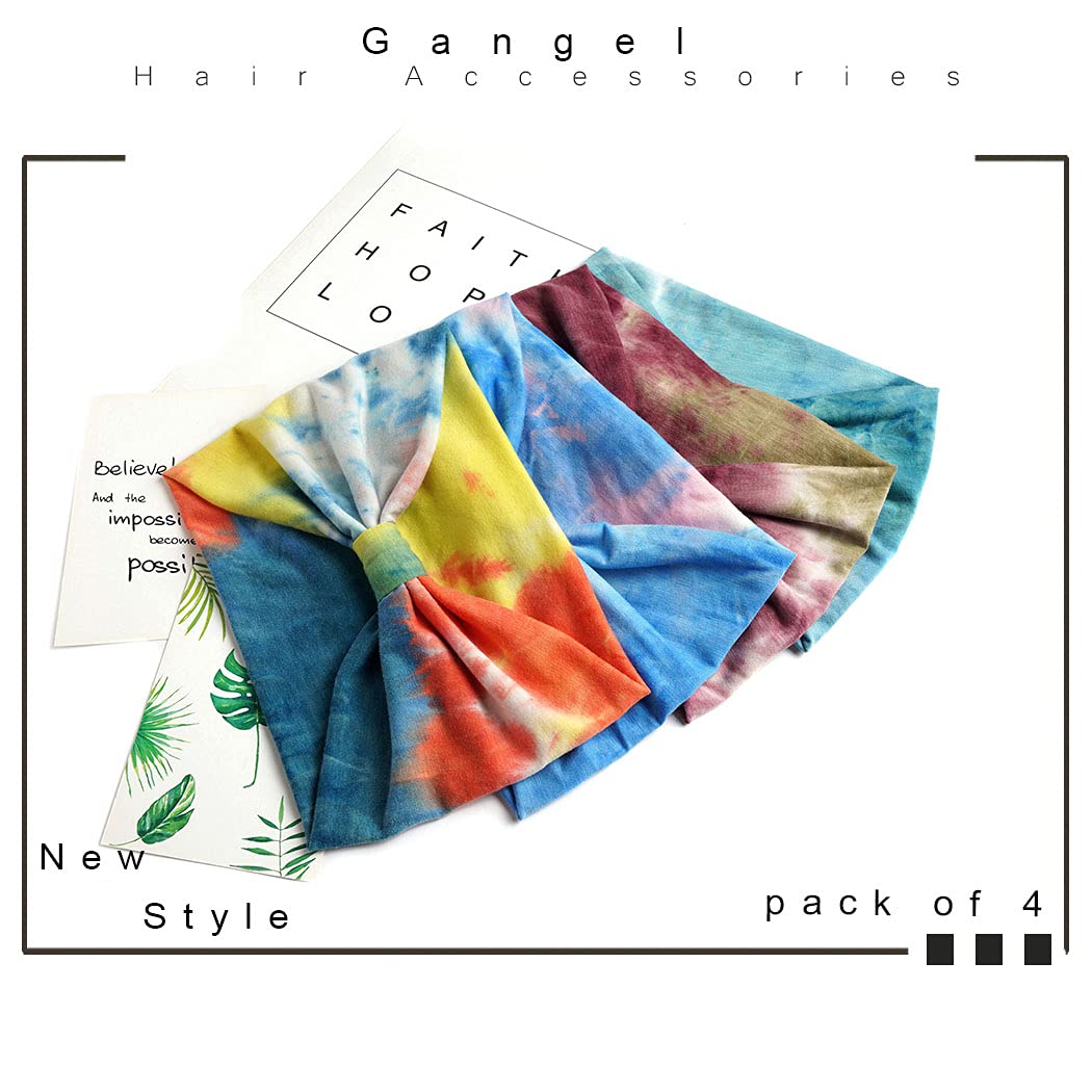 Tie Dye Headbands for Women - Wide Boho Turban Knotted Head Wraps & Yoga Hair Scarves (Pack of 4) - Perfect for Yoga, Workouts, Beach & Festival Fashion Accessories