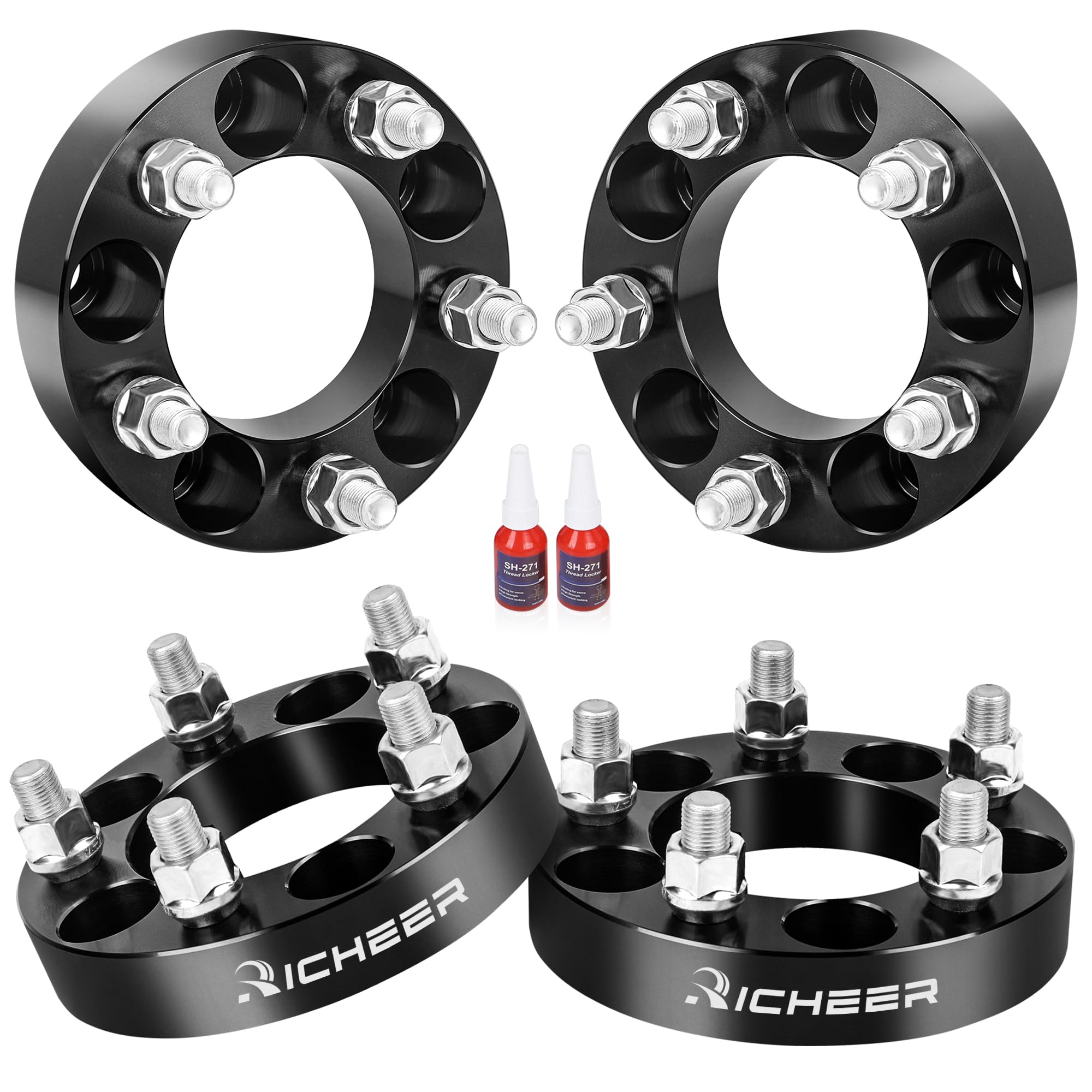 Richeer 5x4.5 Wheel Spacers 1 Inch (4PCS) - 5x114.3mm 5 Lug Forged Wheel Spacer with 1/2-20 Studs & 82.5mm Center Bore - Compatible with Jeep Wrangler YJ TJ XJ KJ KK ZJ, Ford Explorer Mustang Edge Ranger - Perfect for Off-Roading, Lifting & Custom Wheel Fitment
