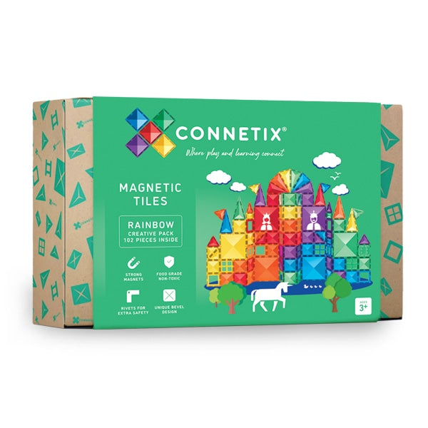 Connetix 102-Piece Magnetic Tiles Set - Rainbow Building Blocks for Kids STEM Learning | Creative Construction Toys for Preschool & Classroom Educational Play