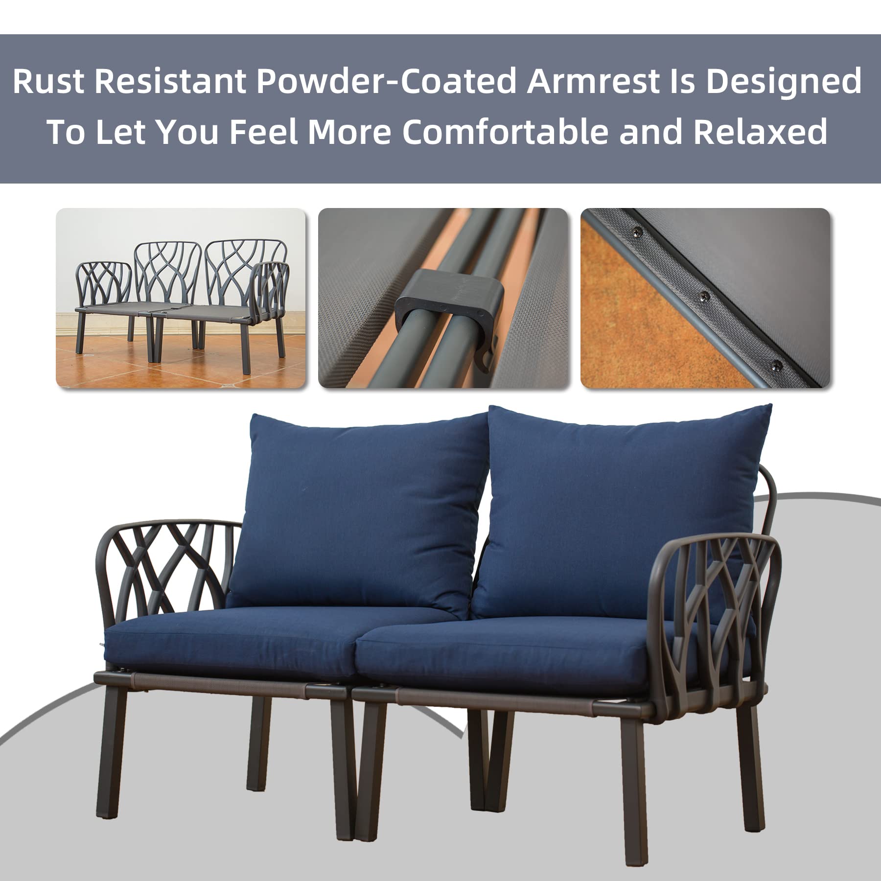 Domi Outdoor 4-Piece Patio Conversation Set with Removable Navy Blue Cushions, Plastic Dining Table and Chairs for Garden, Lawn, Yard - Perfect for Backyard BBQs, Poolside Relaxation & Outdoor Entertaining