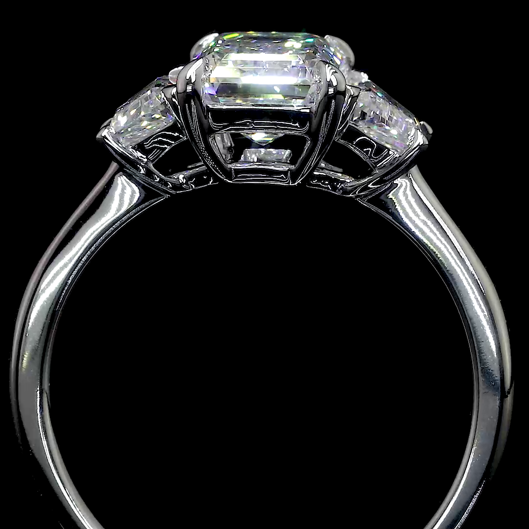 2.12 Carat Lab-Grown Emerald Cut Diamond Ring in Platinum - F Color VS2 Clarity Three-Stone Engagement Ring for Women - Perfect for Proposals, Anniversaries & Special Occasions