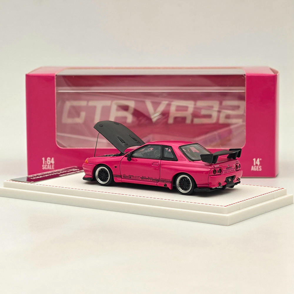 1/64 Nissan Skyline GT-R R32 Diecast Model Car with Carbon Hood - Top Secret Pink Edition | Collectible Toy for Car Enthusiasts & Display for Home/Office Decor