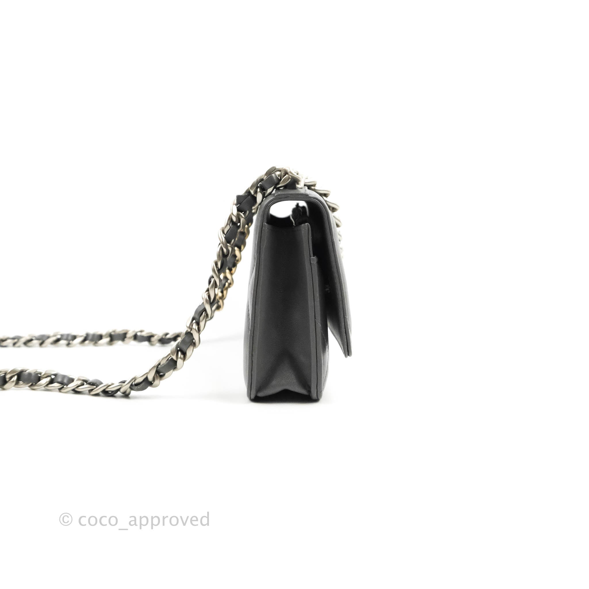 Chanel 19 Wallet on Chain WOC - Dark Grey Lambskin Leather with Mixed Hardware | Luxury Crossbody Bag for Women, Perfect for Evening Events & Daily Use