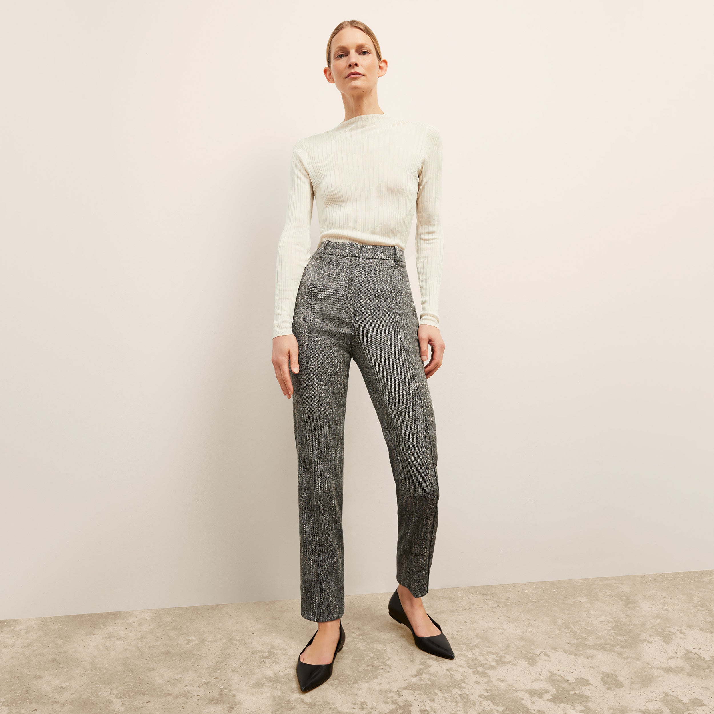 Pearl Pant Cotton Tweed Pants for Women - Black/Ivory Color - Comfortable High-Waisted Trousers for Office, Travel and Casual Wear