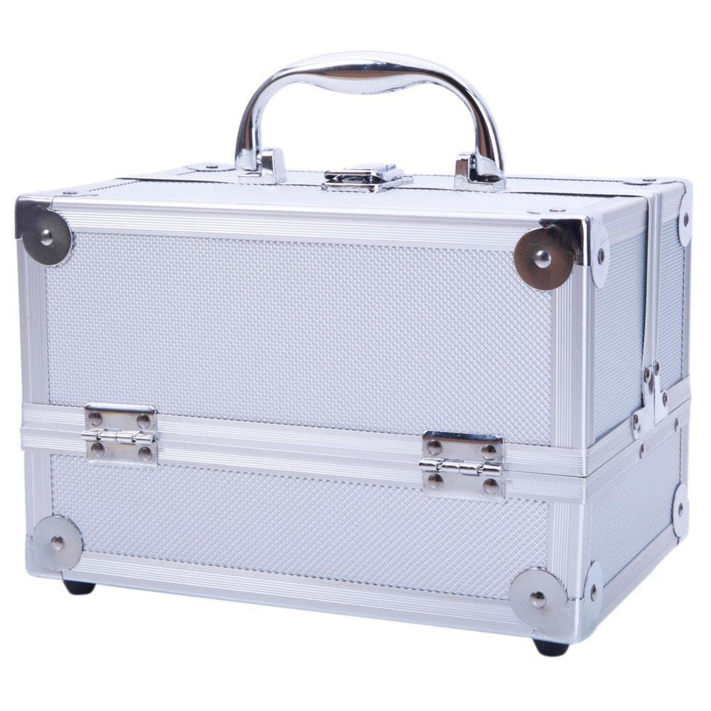 MalyitrolY Aluminum Makeup Train Case with Handle - Jewelry & Cosmetic Organizer Storage Box for Travel, Home, Salon - LTMS Makeup Drawer Organizer for Brushes, Lipsticks, Eyeshadows & Accessories