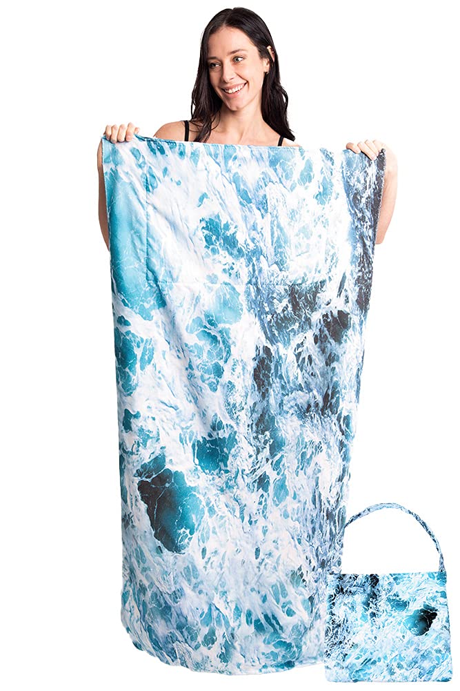 ScarvesMe Blue Ocean Tie Dye Print Cotton 2-in-1 Beach Towel & Shoulder Bag - Perfect for Beach Vacations, Pool Parties & Summer Travel Accessories