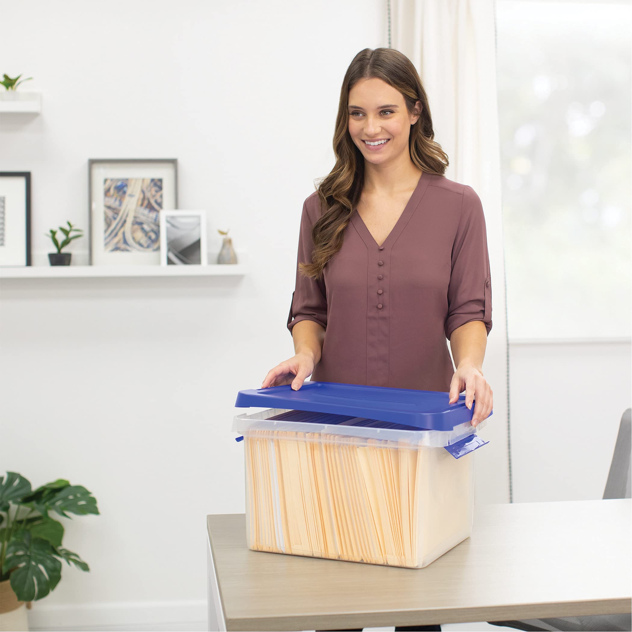 Heavy Duty 20-Inch Plastic Letter File Storage Box - Secure Document Organizer for Office, Home & School Records