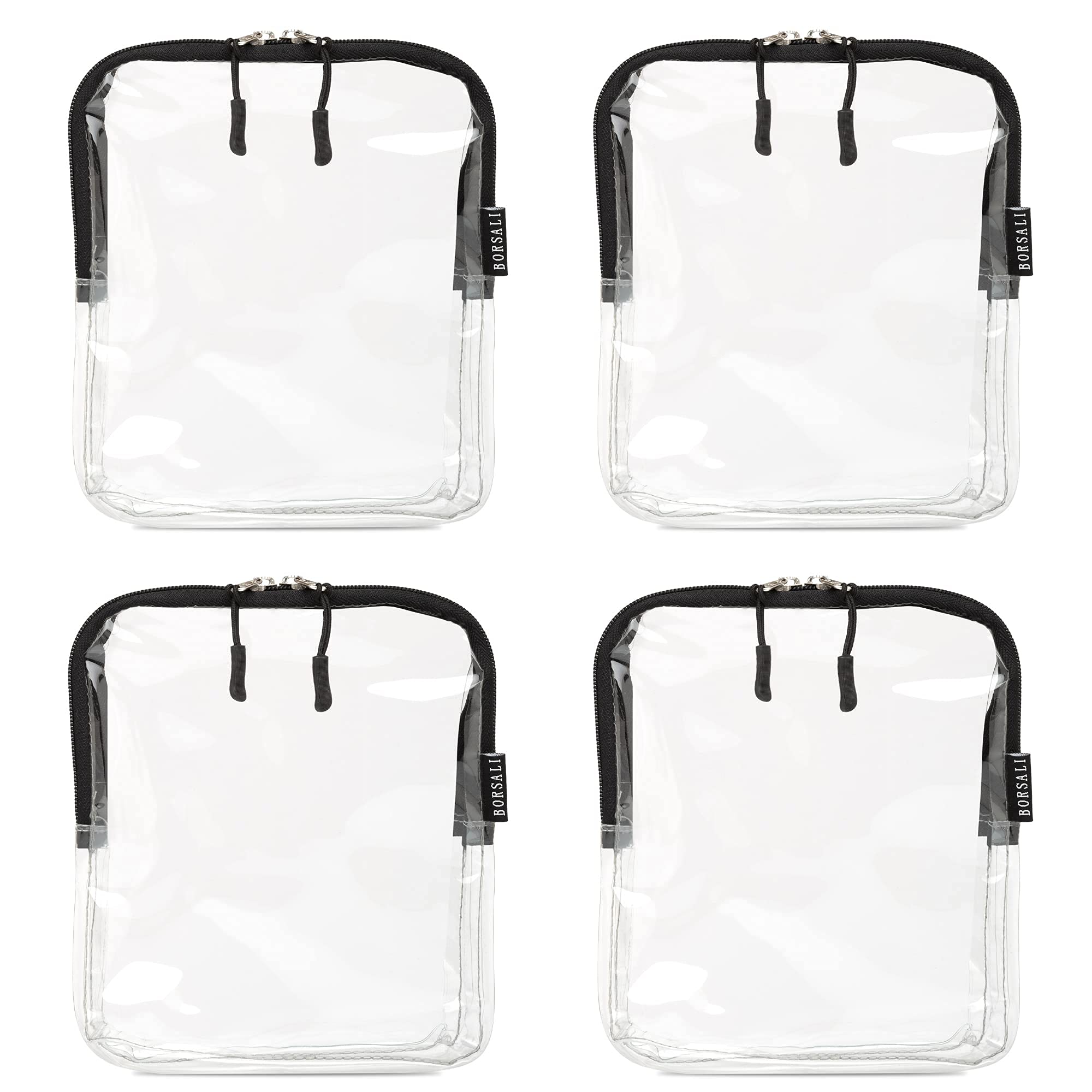 BORSALI TSA Approved Quart Size Clear Toiletry Bag for Carry On Travel - 4 Pack of 1 Quart Cosmetic & 3-1-1 Liquids Bags - Perfect for Airports, Toiletries Organization & Travel Essentials