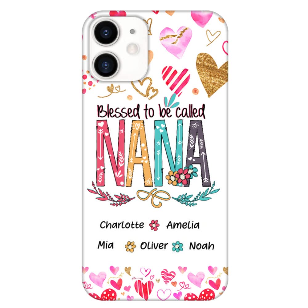 Blessed to be Called Nana Personalized Phone Case with Kids Names - Custom Flower Design Gift for Grandma, Mimi, Mothers Day & Birthday - Perfect for Family Photos, Daily Use & Special Occasions