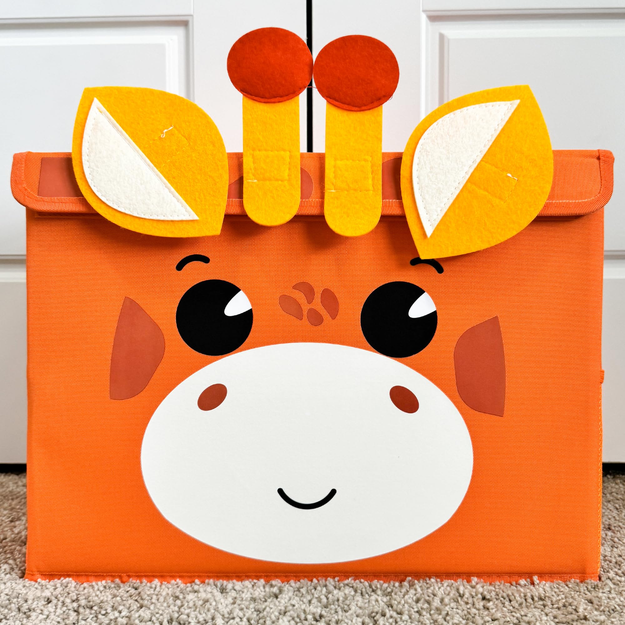 QUOKKA 16x12x10 Inch Giraffe Toy Storage Box with Collapsible Handles & Flip Top Lid - Foldable Fabric Bin for Kids Playroom, Nursery Organization - Perfect for Boys and Girls Toys, Books & Room Decor