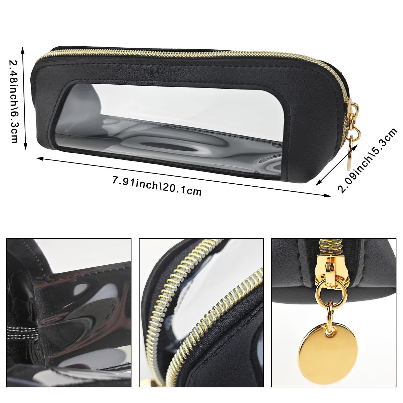 1 PACK Clear Makeup Bag - Leather Makeup Brush Organizer - Double Sided Transparent Toiletry Bag for Women - Portable Travel Cosmetic Case with Zipper - Perfect for Travel, Gym & Daily Makeup Storage