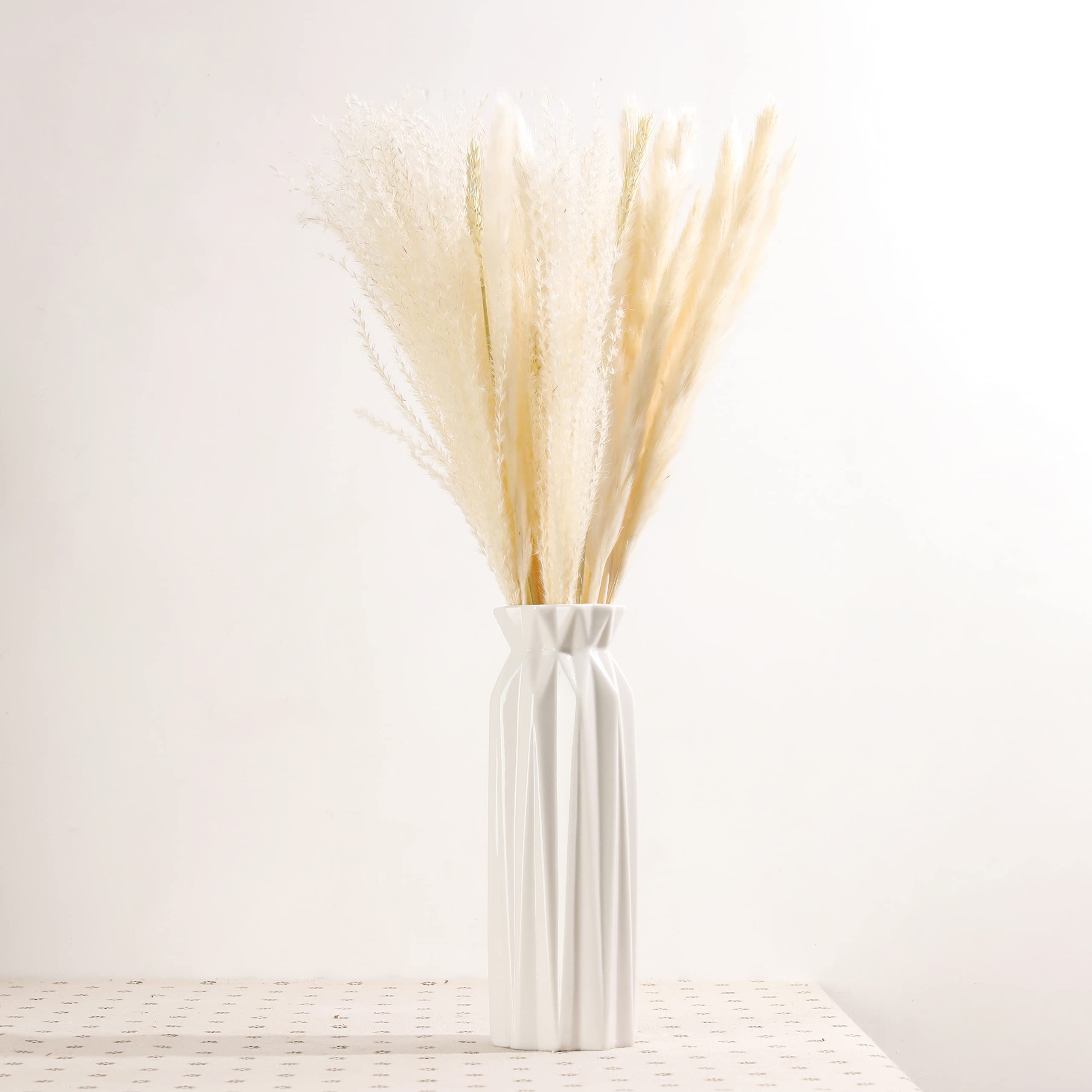 9.4 Inch White Ceramic Vase - Modern Home Decor for Pampas Grass, Bohemian Style Table Centerpiece | Perfect for Living Room, Dining Table & Shelf Display