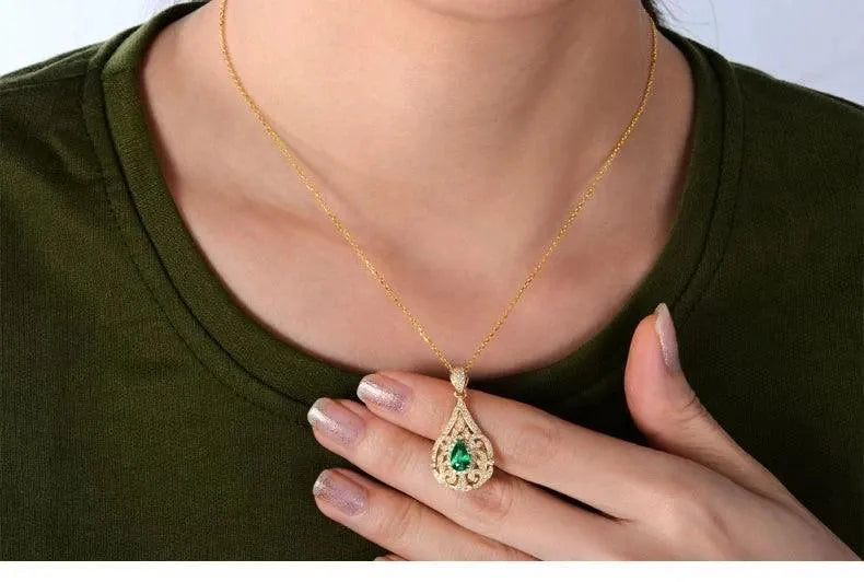 1.05ct Natural Emerald & 0.68ct Diamond Pendant in 18K Yellow Gold - Elegant Gemstone Jewelry for Women, Perfect for Weddings, Anniversaries & Special Occasions
