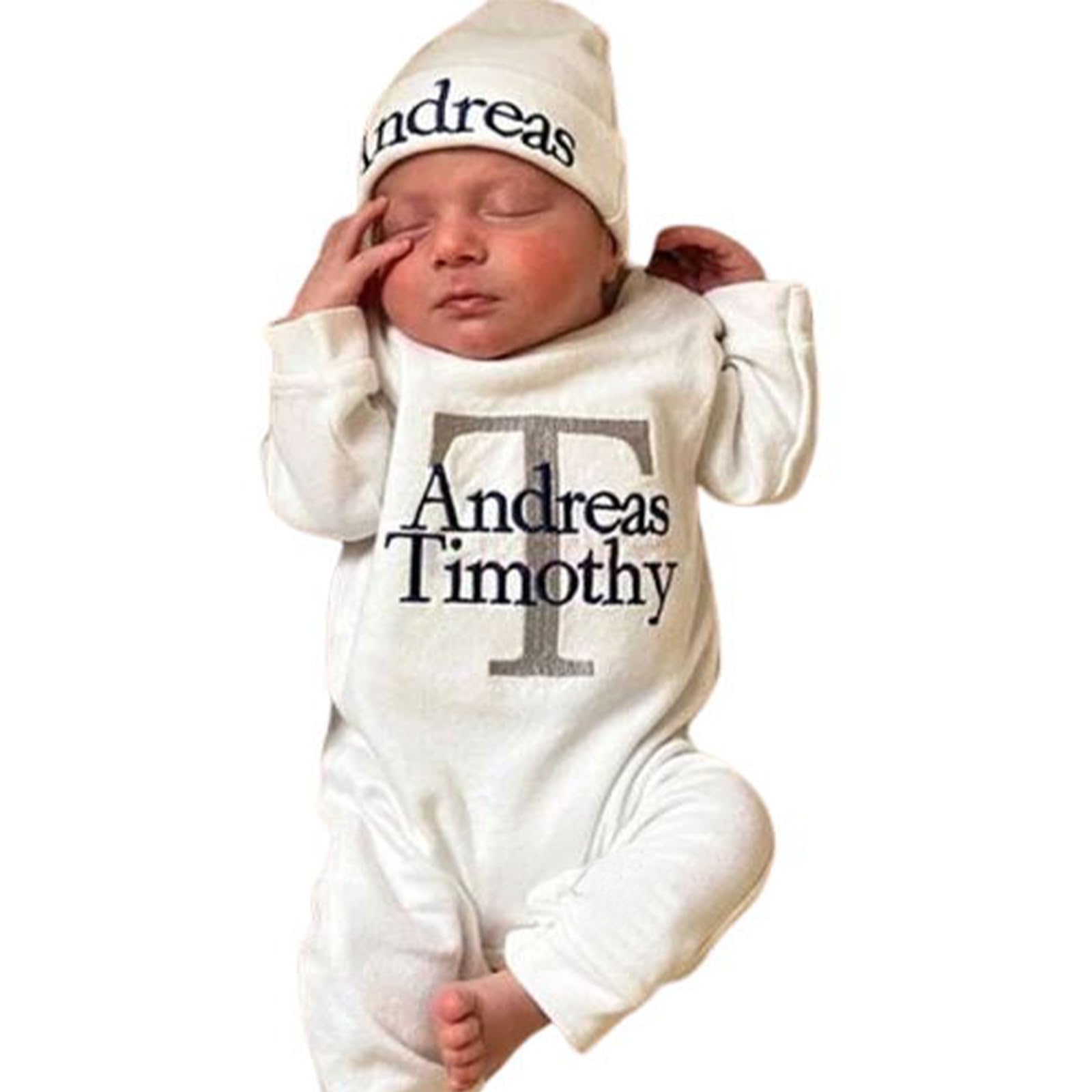 Personalized Baby Coming Home Outfit - Custom Newborn Romper with Monogrammed Beanie & Embroidery | Soft Oatmeal Footie Sleeper | Perfect Baby Shower Gift & Christmas Present for Newborns | Ideal for Hospital Photos, First Outings & Special Occasions