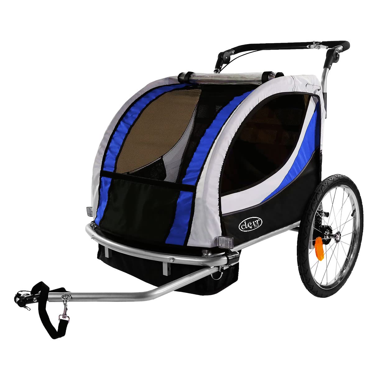 ClevrPlus Deluxe 3-in-1 Double Seat Bike Trailer & Jogging Stroller for Kids - Foldable Design with Pivot Front Wheel | Perfect for Cycling, Jogging & Outdoor Family Adventures