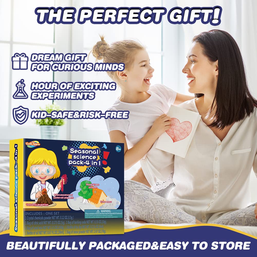 STEM Science Kit for Kids Ages 8-12 - 4 Exciting Experiments: Volcano Eruption, Crystal Tree Growing, Fake Snow Making & Water-Oil Pigment Reaction - Educational DIY Learning Toys | Perfect for Birthday Gifts, Classroom Activities & Homeschool Science Projects