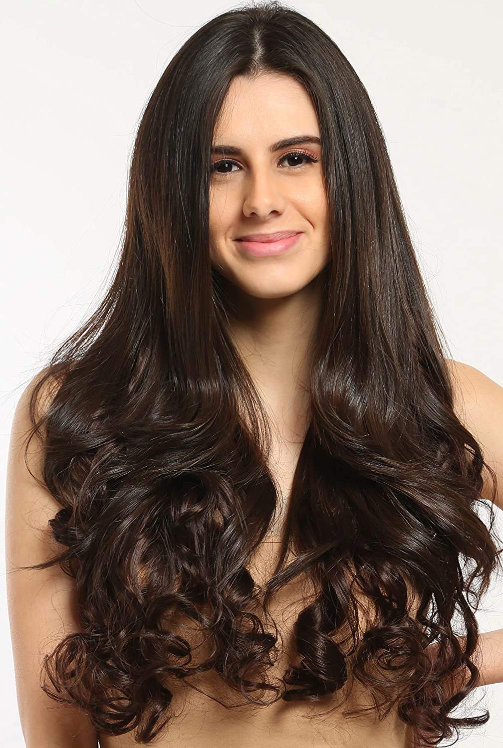 ZALYA™ 24 Inch 5-Piece Clip-in Human Hair Extensions for Women - Wavy/Curly Brown Hair for Instant Length & Volume - Perfect for Parties, Weddings & Daily Styling