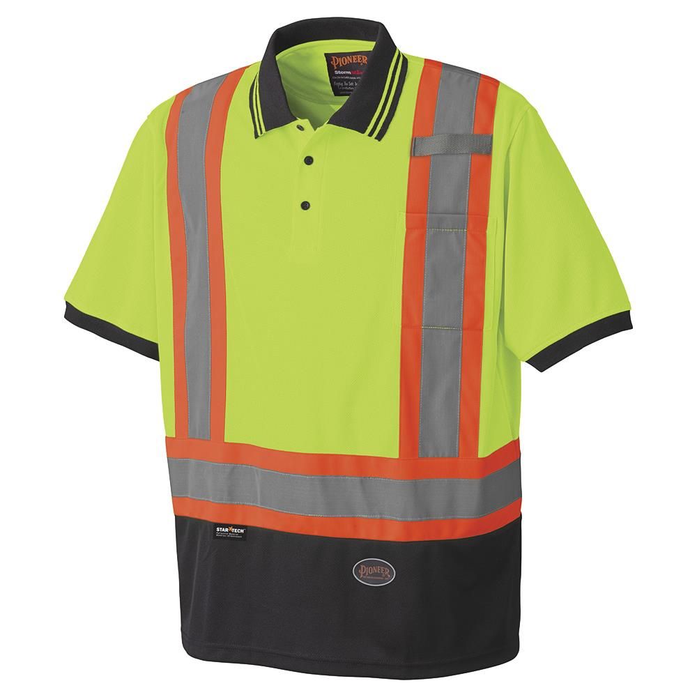 Pioneer Men's High Visibility Short Sleeve Polo Work Shirt 6987 - Yellow Safety Shirt for Construction, Road Work & Outdoor Jobs