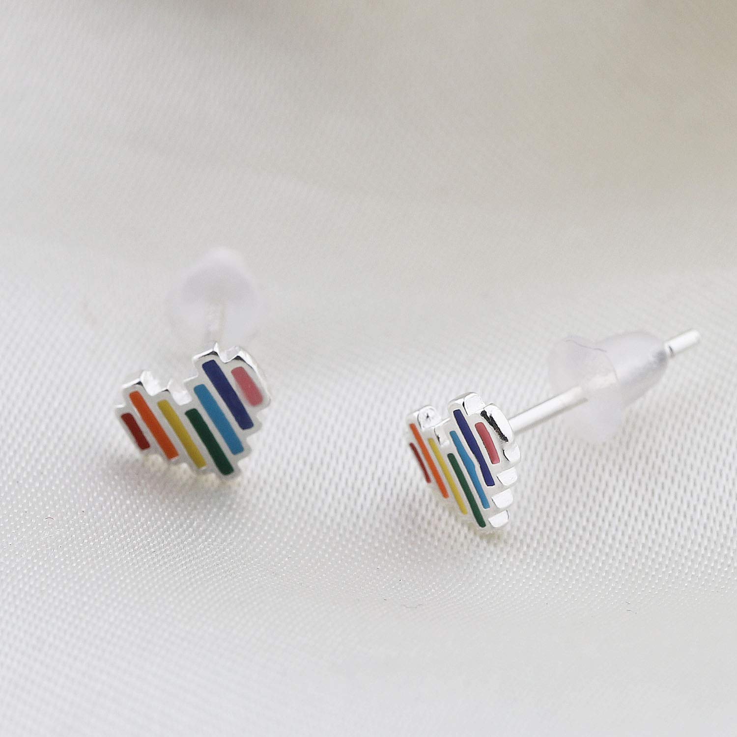 Bobauna Rainbow Heart Stud Earrings - LGBT Pride Jewelry Gift for Gay & Lesbian - Colorful Delicate Studs for Pride Month, LGBTQ+ Events & Everyday Wear