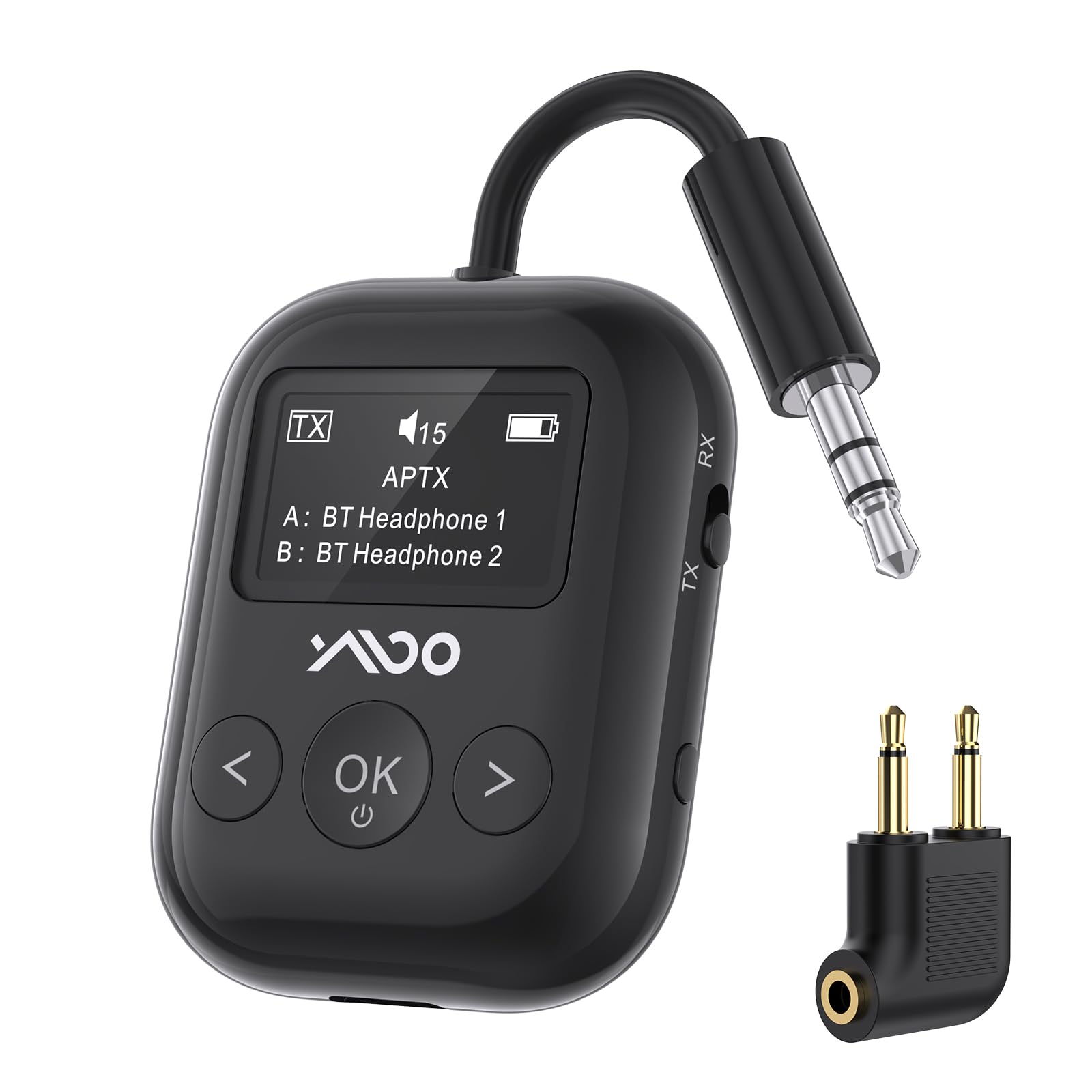 YMOO Upgraded Bluetooth 5.4 Transmitter Receiver - Wireless 2-in-1 Adapter for Airplane Travel, TV, Gym, Car & Home Stereo (Dual Headphone Support) | Perfect for In-Flight Entertainment, Home Theater & Workout Music Streaming
