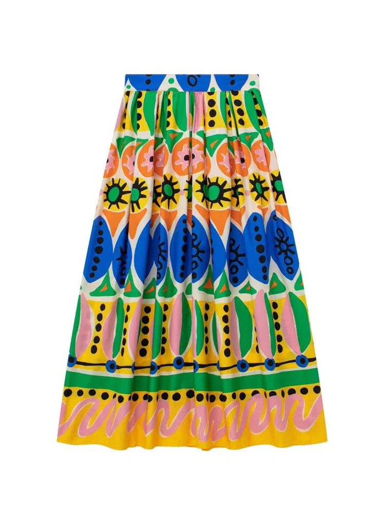 Women's Casual Halter Sleeveless Camisole Top & A-Line Midi Skirt Set - Summer Printed Outfit for Beach, Vacation & Daily Wear | TRAF Fashion