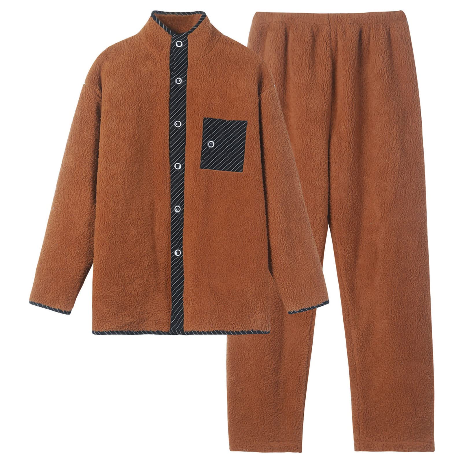 TDHLW Men's Coral Fleece Pajama Set - Long Sleeve Winter Sleepwear, Soft Cotton Lounge Wear for Night & Home Comfort - Perfect for Sleeping, Relaxing & Cold Weather