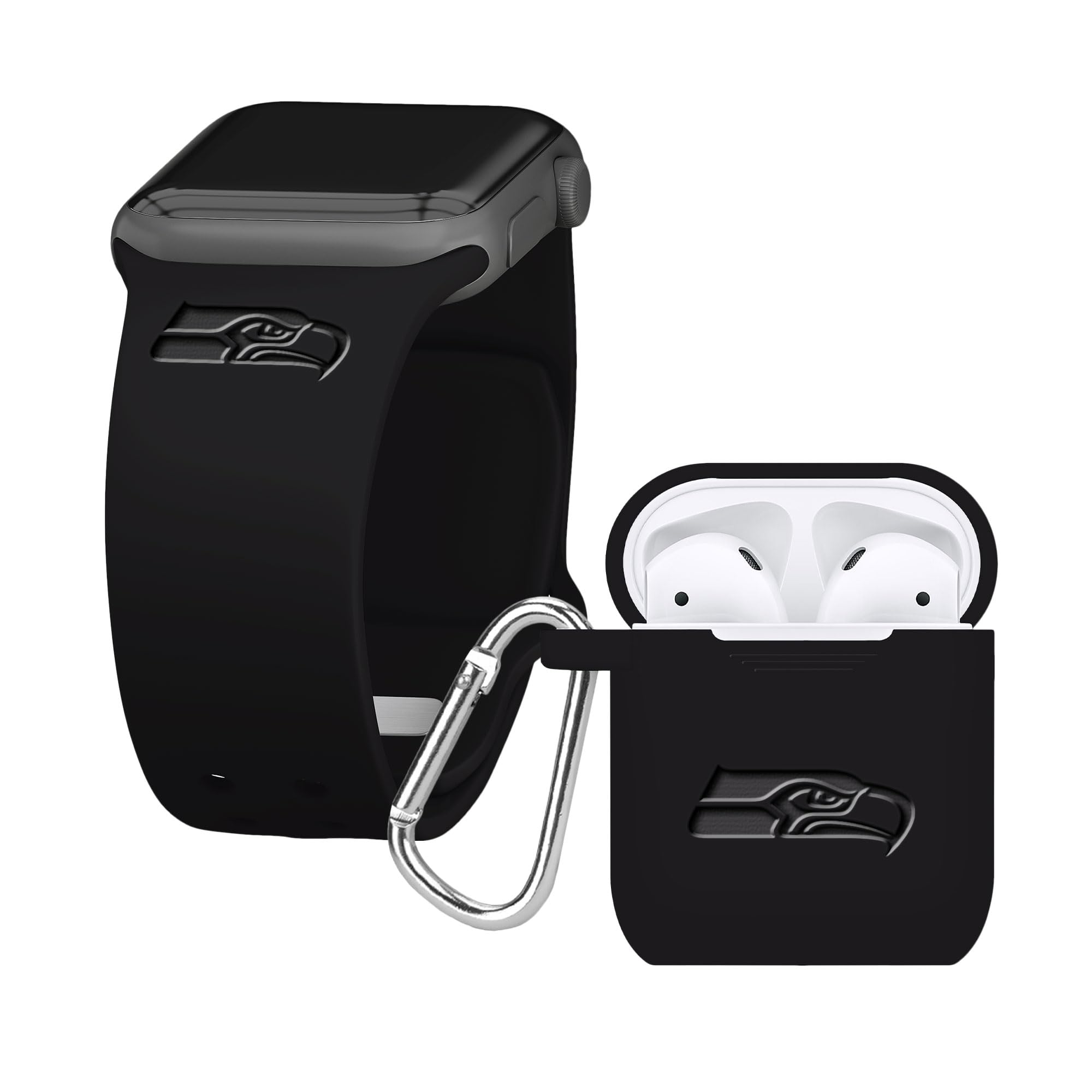 Seattle Seahawks Apple Watch Band & AirPods Case - 38/40mm Black for Game Day