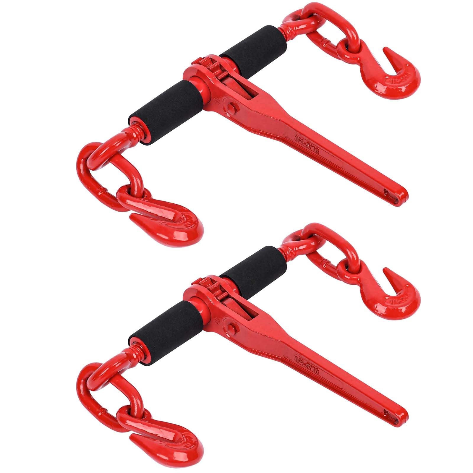 **G80 Chain Binder 1/4'' - 5/16'' with G80 Grab Hooks, 2-Pack Red Grade 80 Ratchet Load Binder 2,200 LBS WLL - Heavy-Duty for Hauling, Tie Down, Towing, Industrial & Agricultural Use - Ideal for Trailers, Trucks, and Construction Equipment**