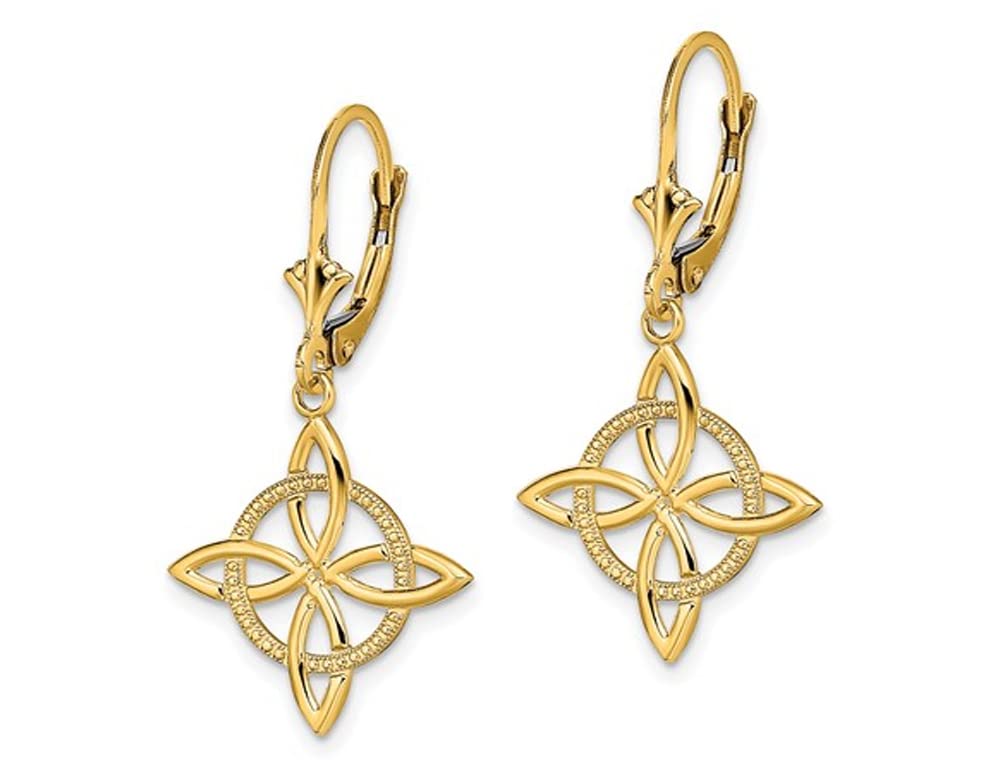 14K Yellow Gold Small Celtic Eternity Knot Leverback Earrings for Women - Elegant Irish Jewelry Gift for Anniversary, Wedding & Special Occasions