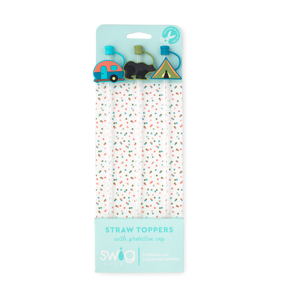 Errbody In The Camp Straw Topper Set - Reusable Silicone Drink Lids for Tumblers & Cups - Perfect for Camping, Travel, and Outdoor Adventures