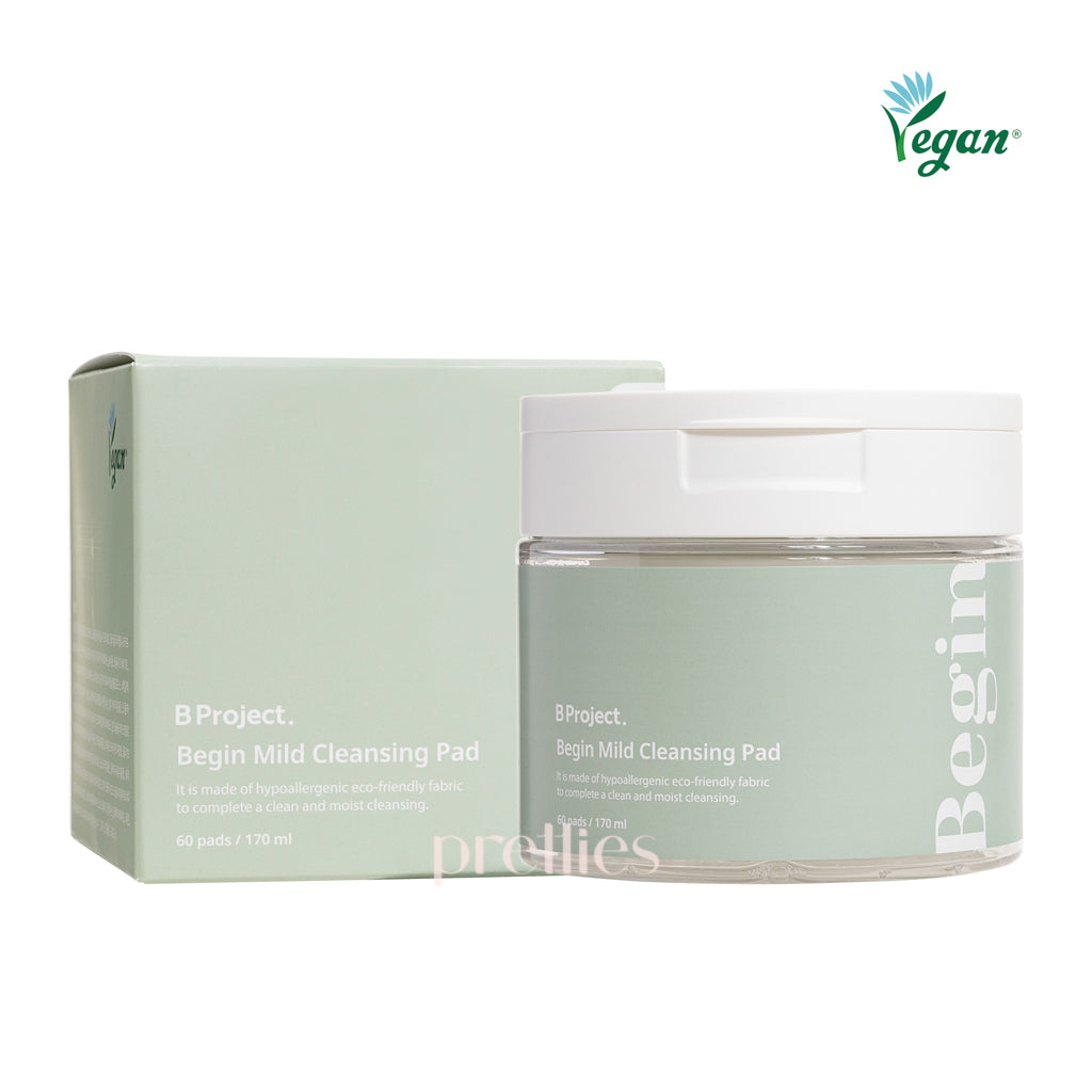 B Project Begin Mild Cleansing Pads - 60 Count (120ml) | Gentle Exfoliating Facial Pads for Sensitive Skin | Perfect for Daily Skincare Routine & Travel